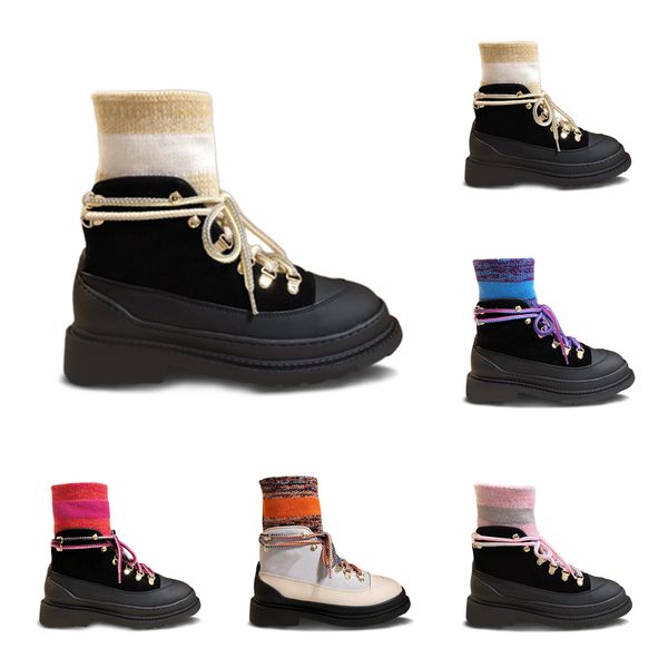 

2019 new designer women shoes fashion british boots round toe socks motorcycle boots lace-up fashion embroidered ankle boots size 35-40, Black