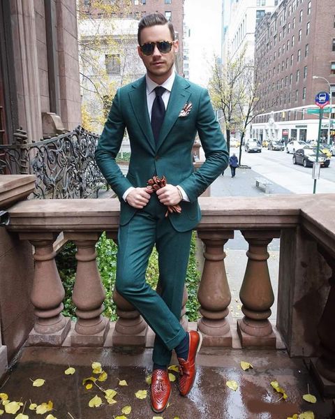 

hunter green slim fit mens suit two pieces wedding tuxedos custom made groom formal suits (jacket+pants, Black;gray