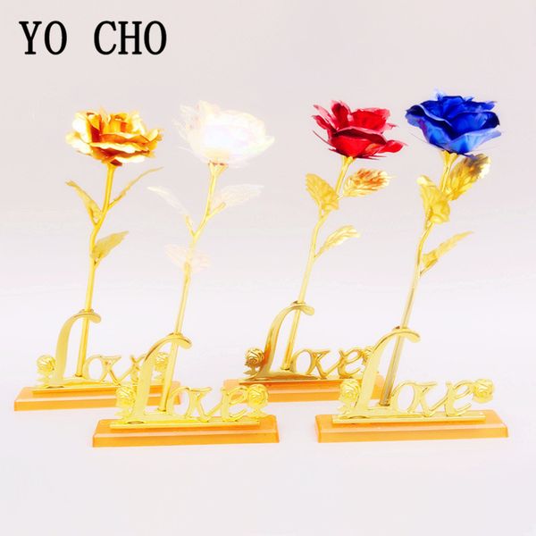 

yo cho 24k gold foil rose flower for valentine's day lover base gift birthday romantic golden rose home decor festive party