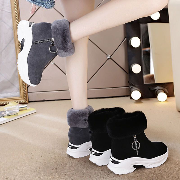

nubuck snow boots 2019 women's wedges boots thicken velvet furry ankle female winter cotton shoes woman side zip black