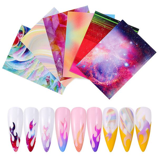 

New 6de ign et aurora flame nail ticker holographic colorful fire reflection nail decal elf adhe ive foil diy nail art decoration
