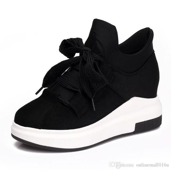 

woman shoes real liscn brand 2018 women wedge heel shoes height increasing 6cm fashion high-casual sneaker, Black;white