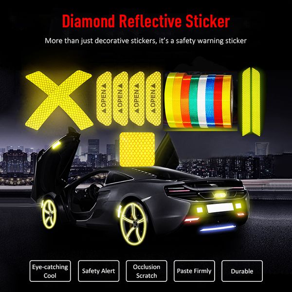 

safety reflective warning wheel eyebrows door opening stickers diamond wheel reflective strip bicycle helmet baby cart trunk