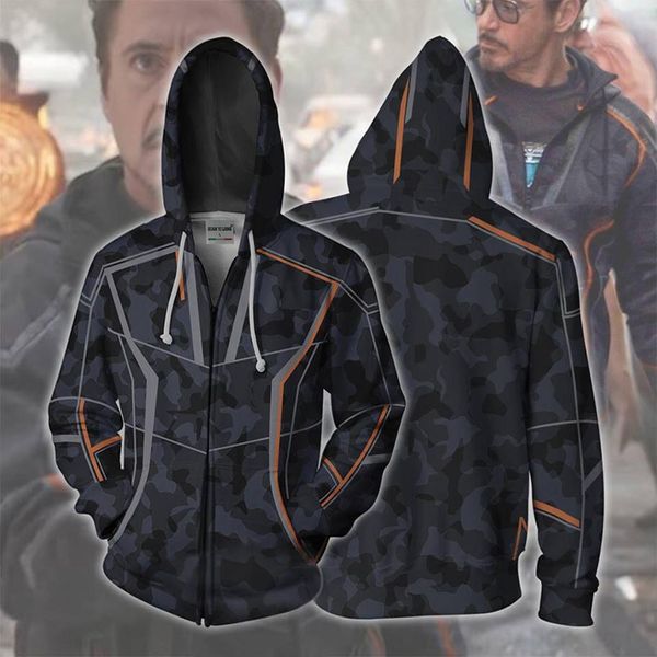 

2019 new men hooded : infinity war tony stark zip up hoodie 3d printed tracksuit zipper hoodie hooded hip hop, Black