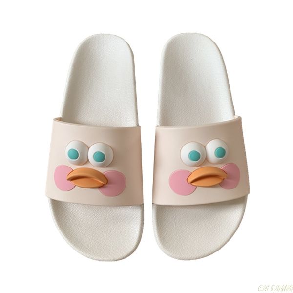 

cute cartoon duck slippers women summer slides flat sandals home bathroom outside beach flip flops ladies shoes, Black