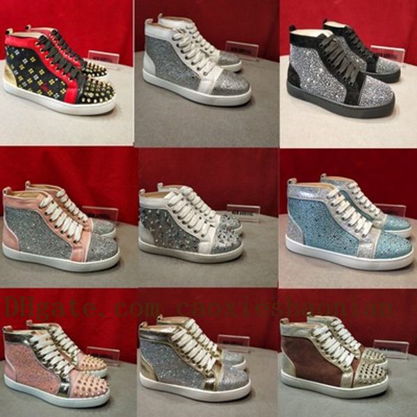 

men women casual shoes luxury designer shoes red bottoms triple platform studded spikes leather customization size 36-45, Black