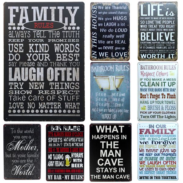 

metal signs wall poster house home metal plate family rules metal vintage tin signs wall art plate coffee plaque club cafe ing