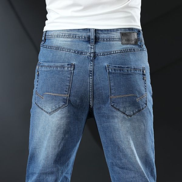 

2020 new summer autumn men's jeans business casual straight stretch trousers classic style vintage washed blue denim pants male