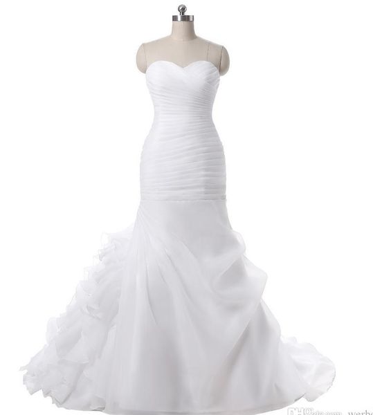 

simple arrived sweetheart ruffle mermaid long organza wedding party bride dresses for women wedding gowns plus size wedding dresses hy4191, White