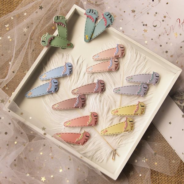 

2 pcs/set girls cute cartoon animals fruit 5 cm hairpins children lovely hair clips dinosaur headband kids hair accessories, Slivery;white