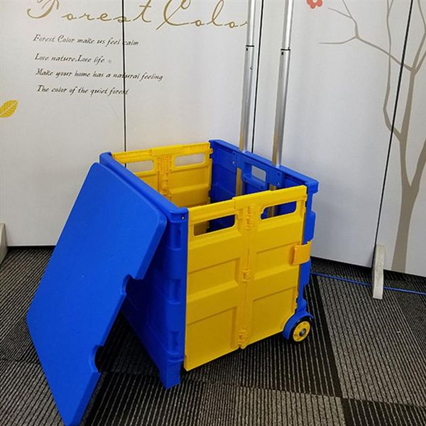 

1pc children suitcase toy storage boxfolding two-wheeled trolley case hand cart plastic heavy storage box