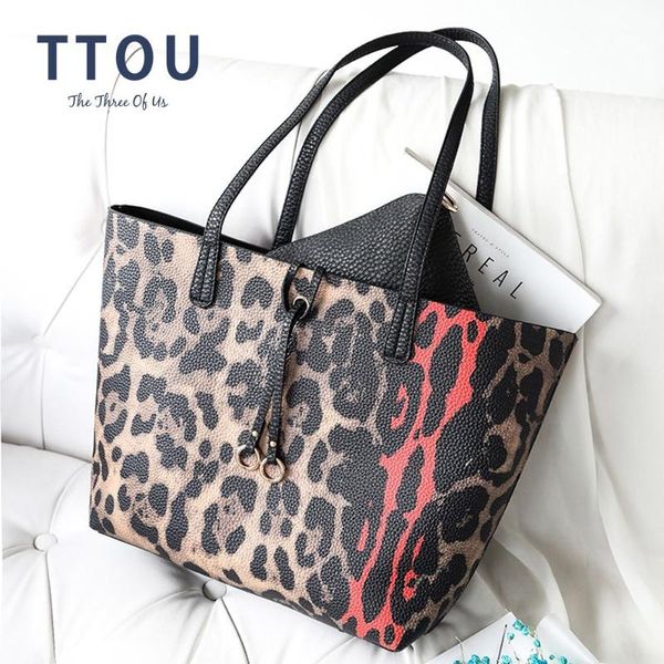 

ttou женщины leopard сумки большие сумки на ремне емкость 2 комплекта моды сумка женская повседневная сумка