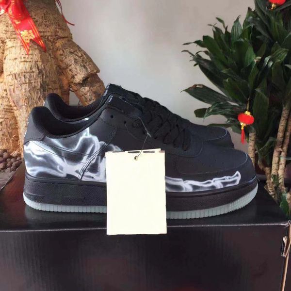 

new low forced black white skeleton qs men womens running shoes 1 halloween skateboard sneakers dunk one trainer sport zapators chaussures