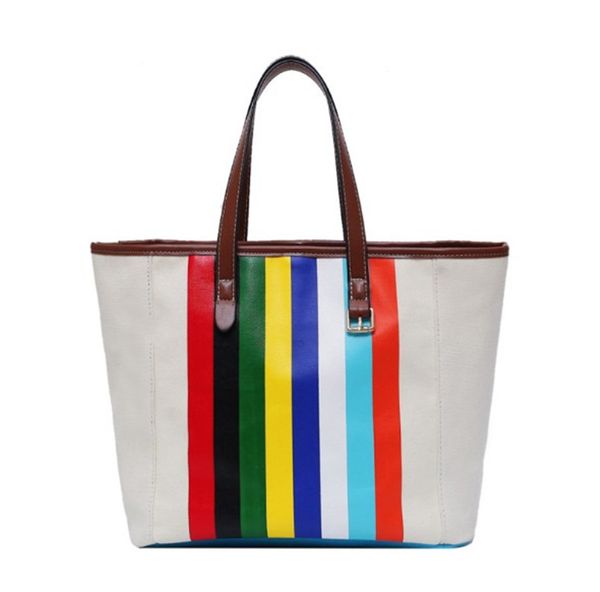 

rainbow stripe canvas bag tote bag large capacity handbag /ph-cfy2003193