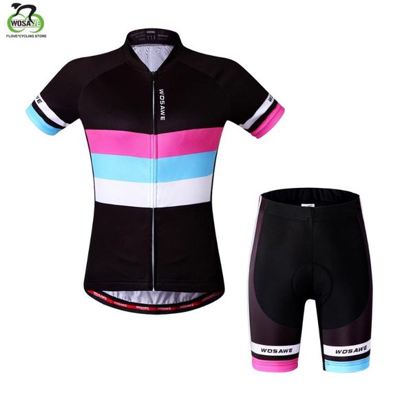 

wosawe women cycling jersey female summer cycling clothing breathable woman short sleeve sets for safe ridding, Black;blue