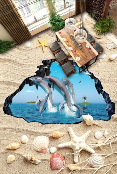 

self-adhesive] 3d dolphins jumping out of the water 285 floor wallpaper mural wall print decal wall murals