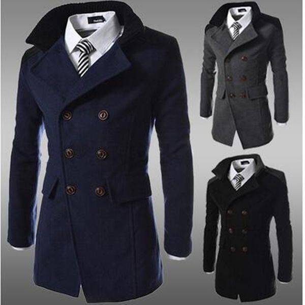 

new 2016 autumn and winter double-sided wool dust coat collar warm coat men long double-breasted, Tan;black