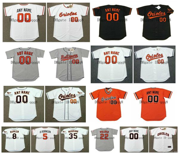 

vintage 5 brooks robinson jerseys 8 cal ripken 15 hoyt wilhelm 22 jim palmer 35 mike cuellar 26 boog powell paul blair retro baseball, Blue;black