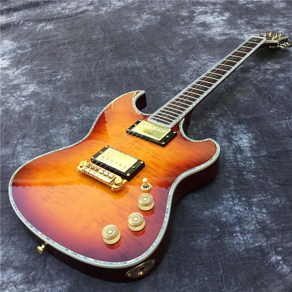 

ral new electric guitar. fingerboard color shell inlay, color stripe wrapping. new style, ing