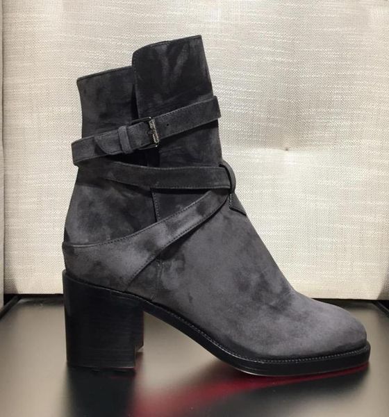 

ледис сапоги из телячьей из натуральной кожи с красной подошвой сапоги для женщин karistrap франт высокий каблук блок загрузки ботильоны с р, Black