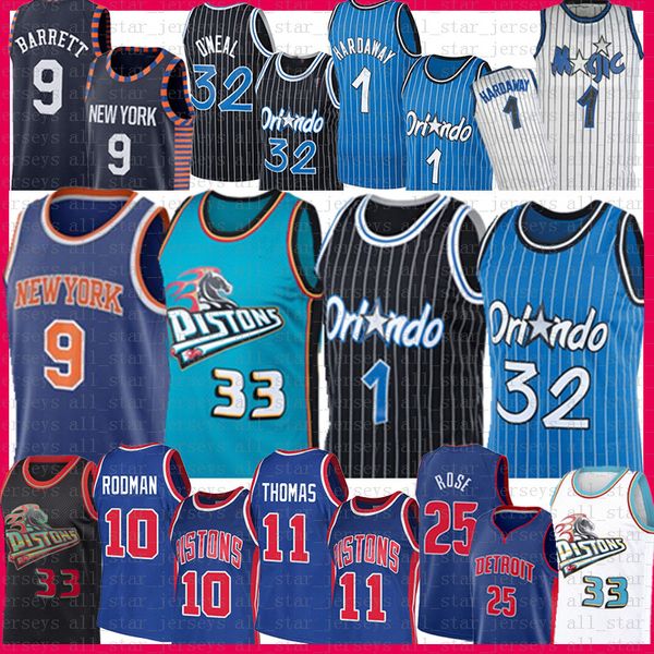 

grant 33 hill shaquille penny 32 o'neal hardaway basketball jersey piston magics rj derrick barrett rose isiah dennis thomas rodman mcg, Black;red