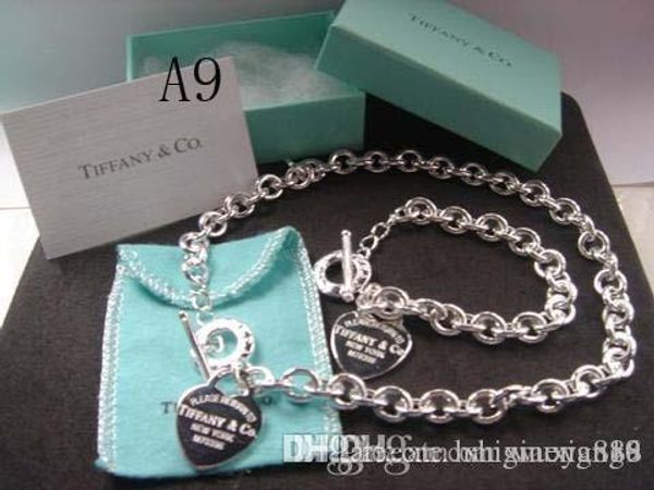 

new 2018 tiff925 silver fashion jewelry necklace and bracelet original packaging gift boxes a9 set with box ing