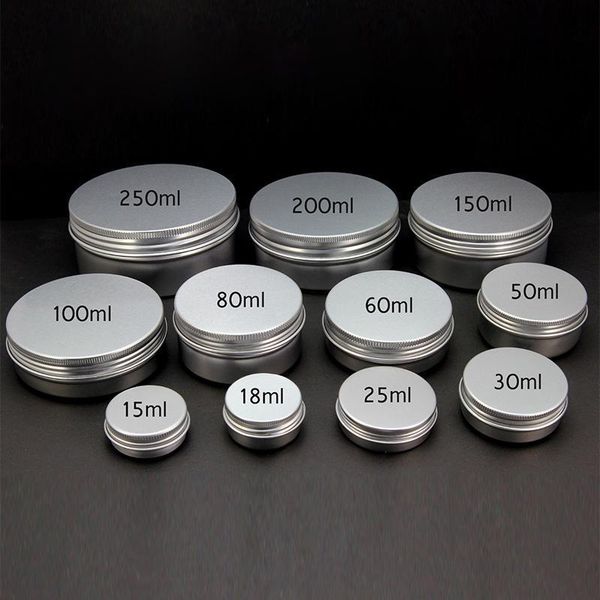 

empty cosmetic pot tin aluminium container 15g 30g 50g 60g 80g 100g 150g 200g 250g screw lid nail art cream jar