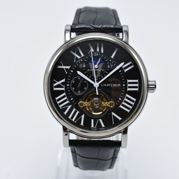 

watches luxury gold round roman sale automatic digital fashion leather tourbillon mens mechanical brand skeleton men designer watch rjfc, Slivery;brown