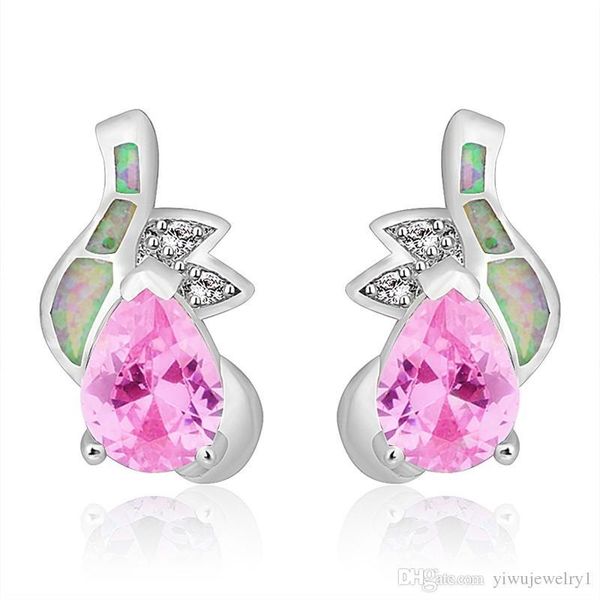 

1 pair of elegant water drops pink sapphire earrings white opal earrings women's wedding casual jewelry, Golden