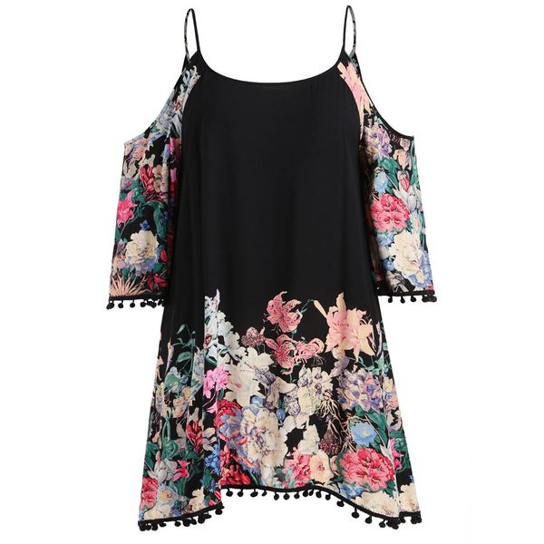

large dress fashion women cold shoulder strapless long sleeve flower printed dress large sizes 5xl casual dropship jan13, Black;gray