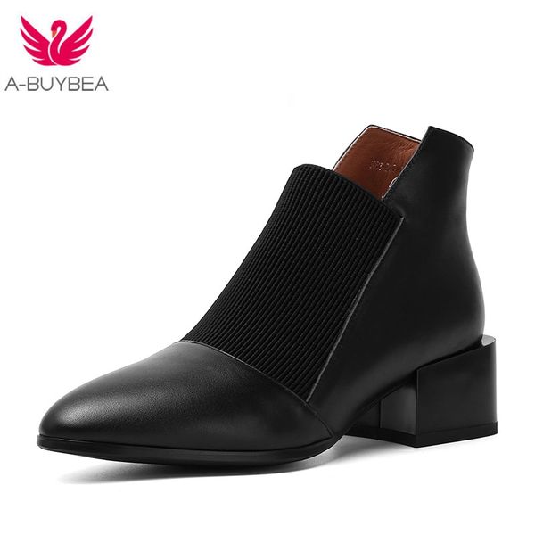 

popular boots solid classic oxford pointed toe slip on soft genuine leather spring shoes concise black ankle boots