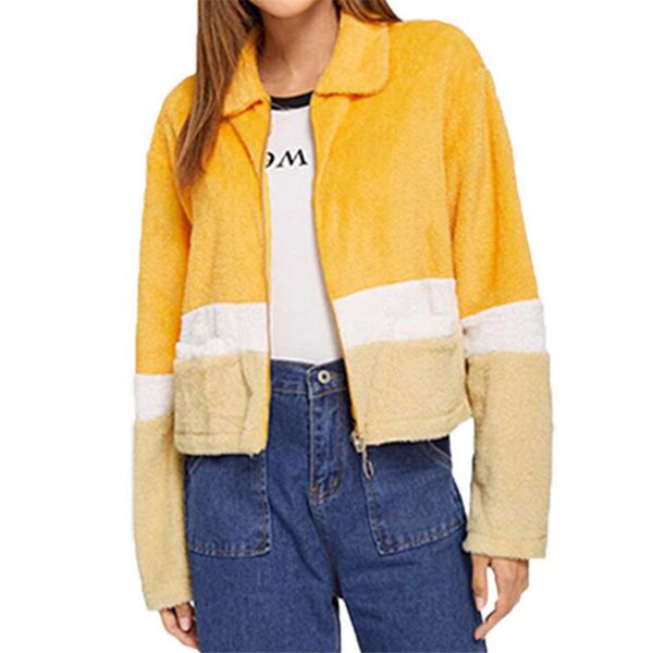 

new 2019 women fluffy fleece fur jacket long sleeve autumn winter warm patchwork coat outerwear elegant woman zipper jacket, Black;brown