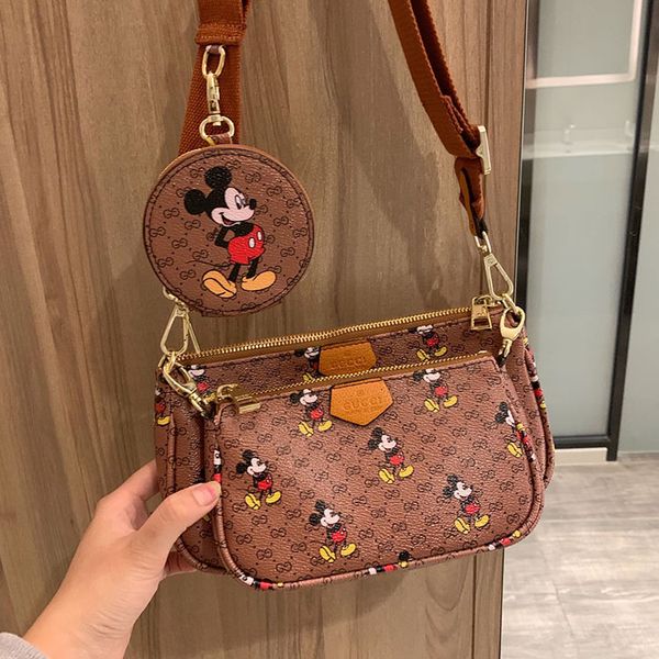 

2020 brand designer shoulder bag luxury bag wallet messenger bags fashion lady messenger bag wallet clutch three-piece set with box, Black