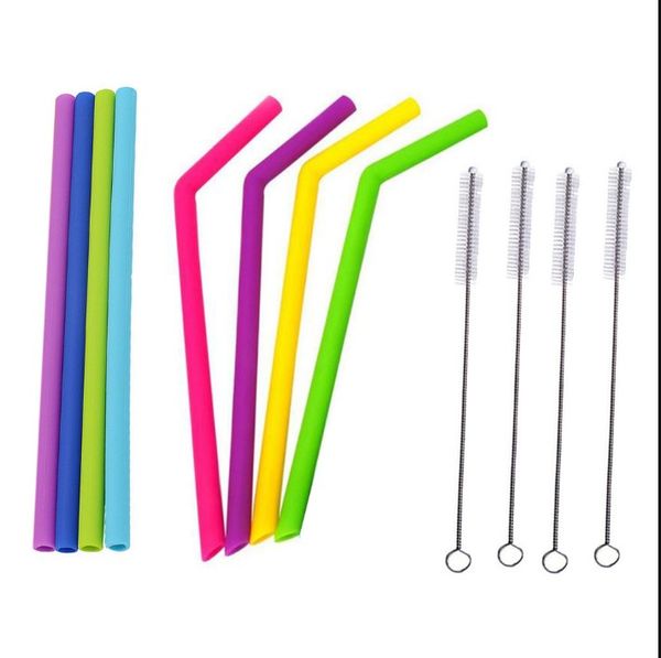 

feiqiong 2019 eco friendly drinking straw colorful reusable soft silicone straws+cleaner brush birthday wedding party straw sets
