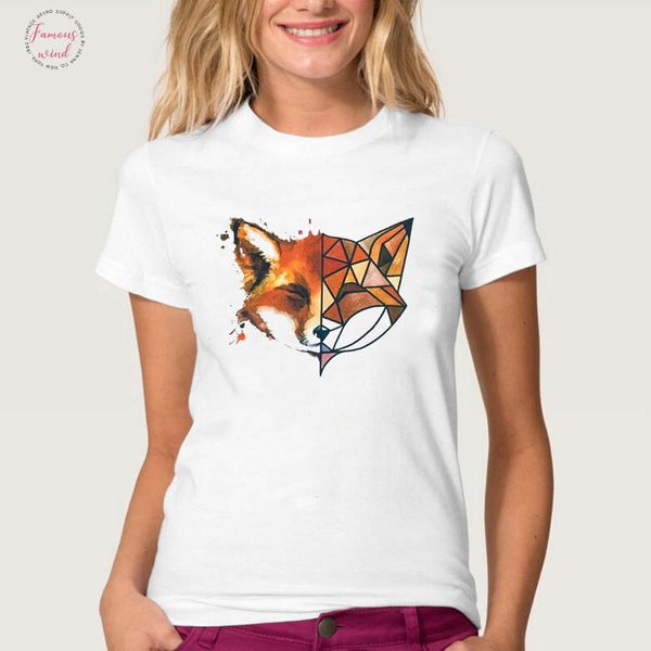 

women tshirts fox paint cute fashion summer tee ladies clothes tshirt casual printed woman female t shirt short sleeve t top, White