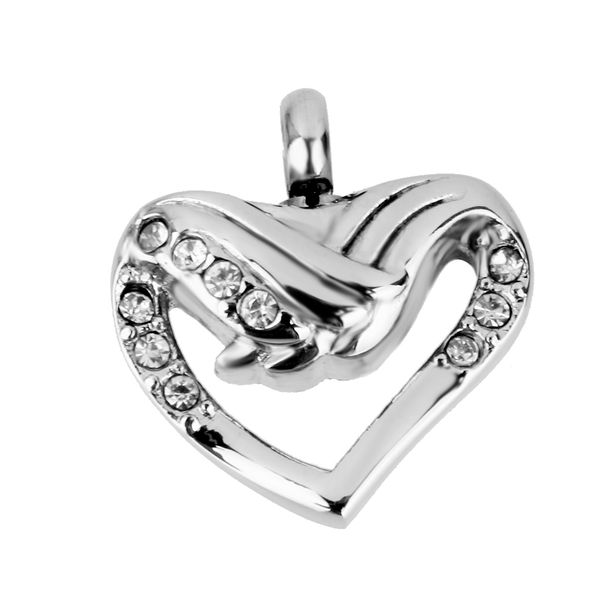 

stainless heart wings cremation keepsake memorial ash urn pendant necklace, Silver