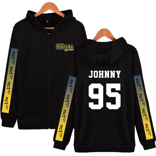 

nct 127 we are superhuman kpop harajuku zipper hooded sweatshirt 2019 new printed hoodies zipper soft kpop sweatshirt, Black