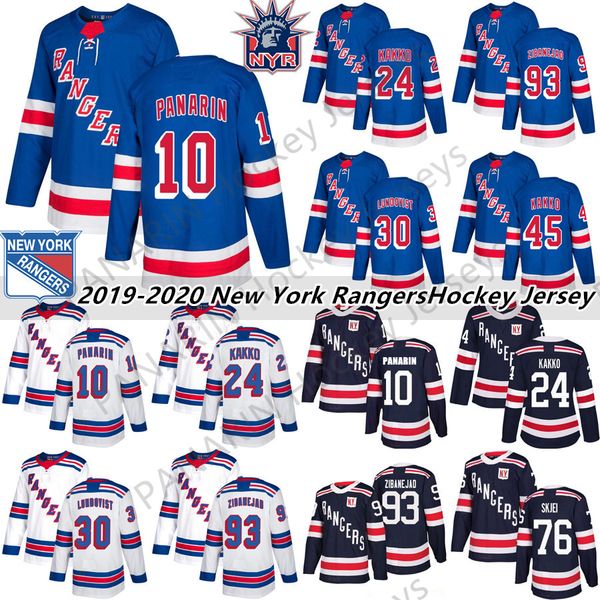 

2019 new york rangers 10 artemi panarin 24 kaapo kakko 30 henrik lundqvist 76 brady skjei 8 jacob trouba hockey jersey, Black;red