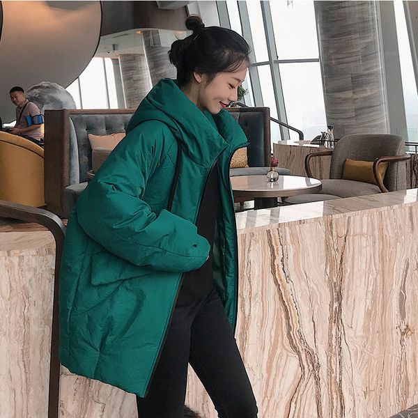 

women fashion long parkas 2019 winter padded jacket coat lady leisure style jacket pocket hooded warm coat chamarras de mujer, Black