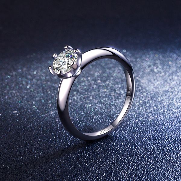 

original 925 silver pt950 stamp excellent cut 1 ct approx moissanite ring classic engagement rings women diamond wedding jewelry, Golden;silver