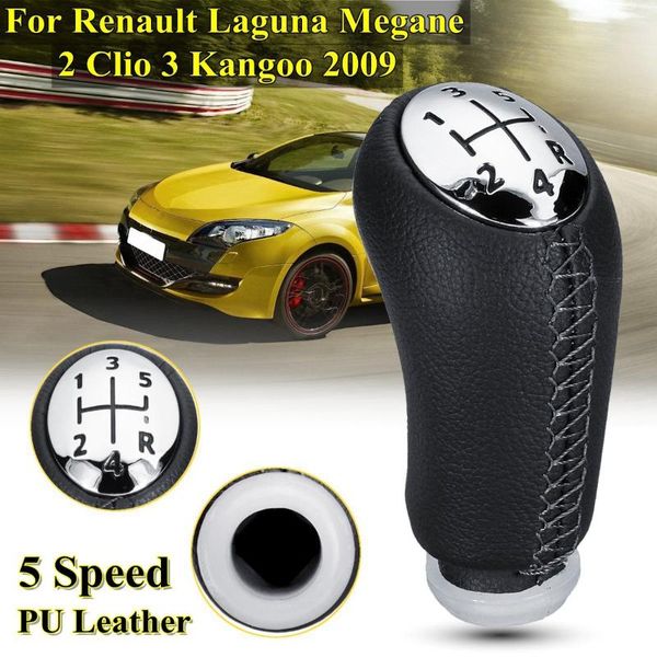 

5 speed leather mt gear shift knob for clio iii megane ii scenic ii kangoo gearshifter pen head ball gloss black cap