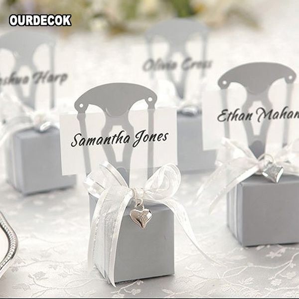 

wedding favors candy boxes chair shape place card holder paper gift boxes with name card ribbon heart pendant caja de dulces