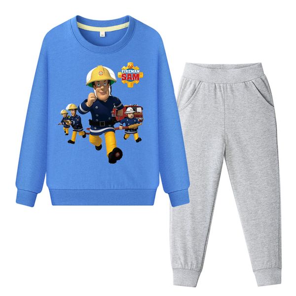 

children clothing sets boys cartoon fireman sam clothes set girls pink pullover coat+pant 2pcs costume suit kid tracksuits zc075, White
