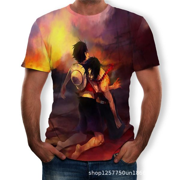 

large size casual 2019 summer new men's t-shirt cartoon characters 3d digital printing men's shirt o-neck short-sleeve pullover, White;black