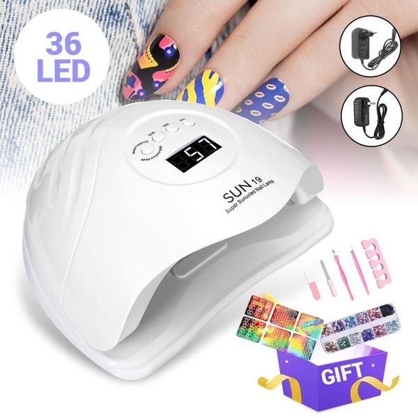 

36led ногтей сушилка лампы uv led автоматический ик-датчик для ногтей гель сушильная машина полировка art tools с gift set