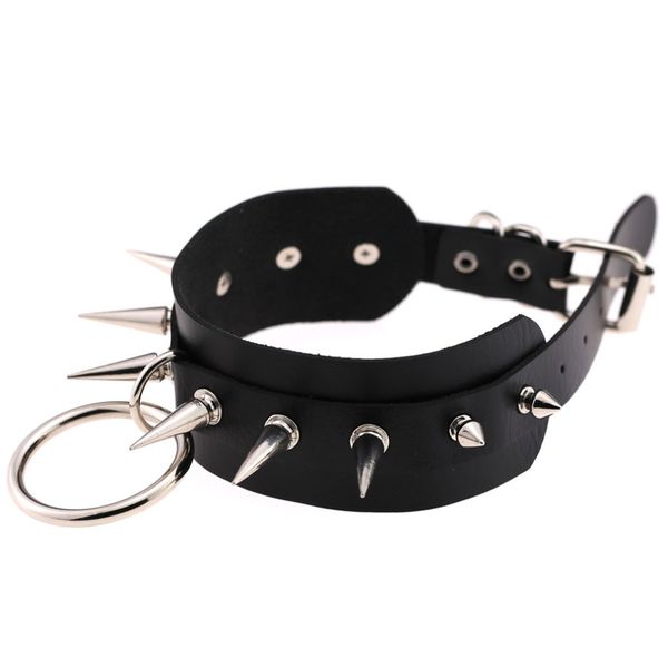 

big o-round punk rock gothic chokers women men leather spike rivet stud collar choker necklace statement jewelry, Golden;silver
