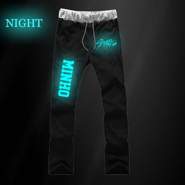 

kpop joggers print stray kids luminous streetwear pants men casual trousers bodybuilding sweatpants autumn winter sporting pants, Black