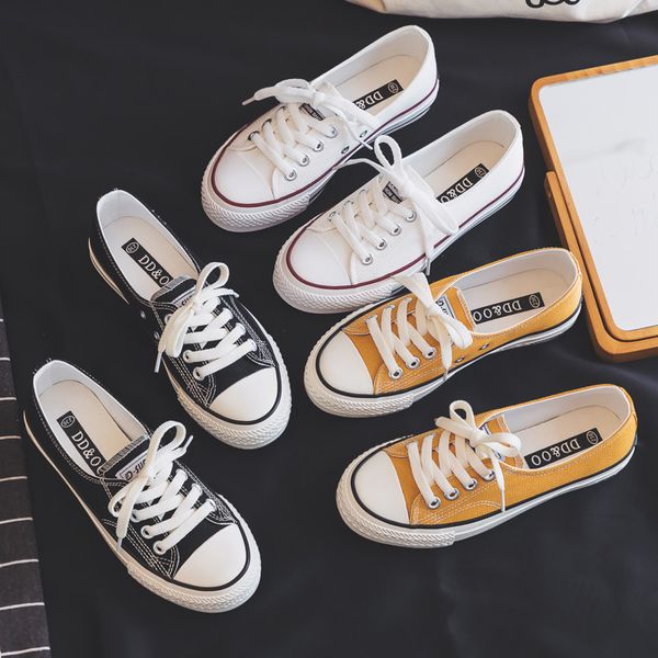 

woman shoes 2019 summer new fashion canvas shallow shoes woman flats casual simple women casual white shoes sneakers breathable y200424, Black