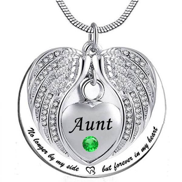 

no longer by my side but forever in my heart aunt cremation ashes urn pendant stainless steel waterproof necklace, Silver