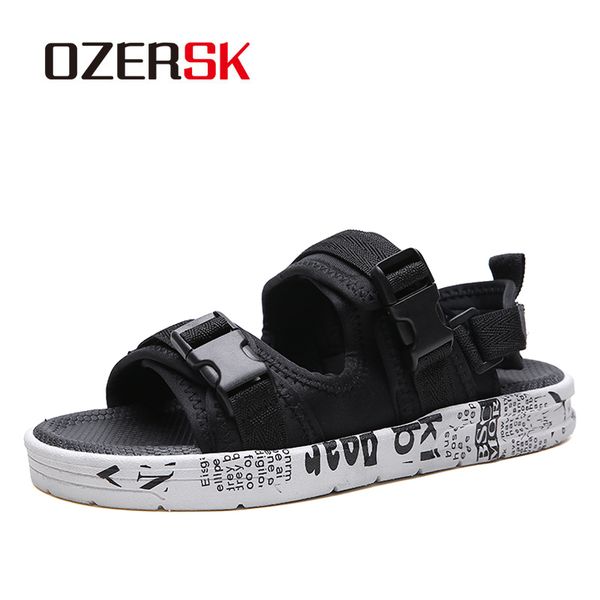 

ozersk men sandals outdoor beach summer slippers male shoes flat lightweight casual sandals breathable shoes, Black